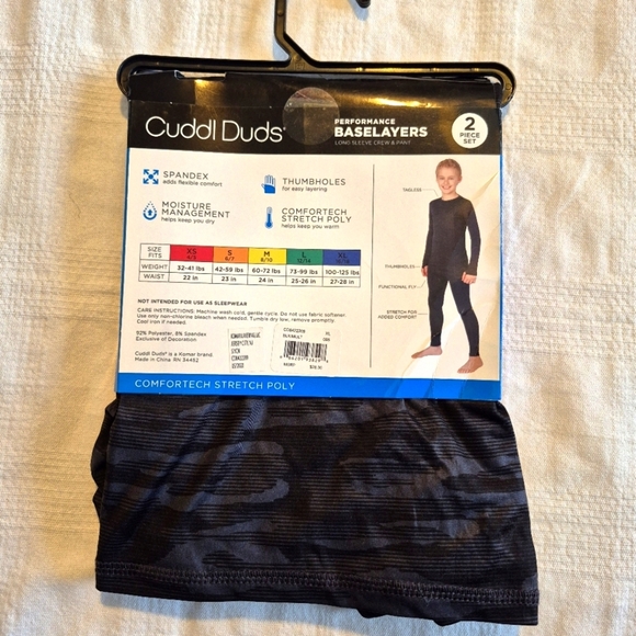 Cuddl Duds boys size XL Performance Base layer, long sleeve crew & pants NWT - Picture 3 of 7